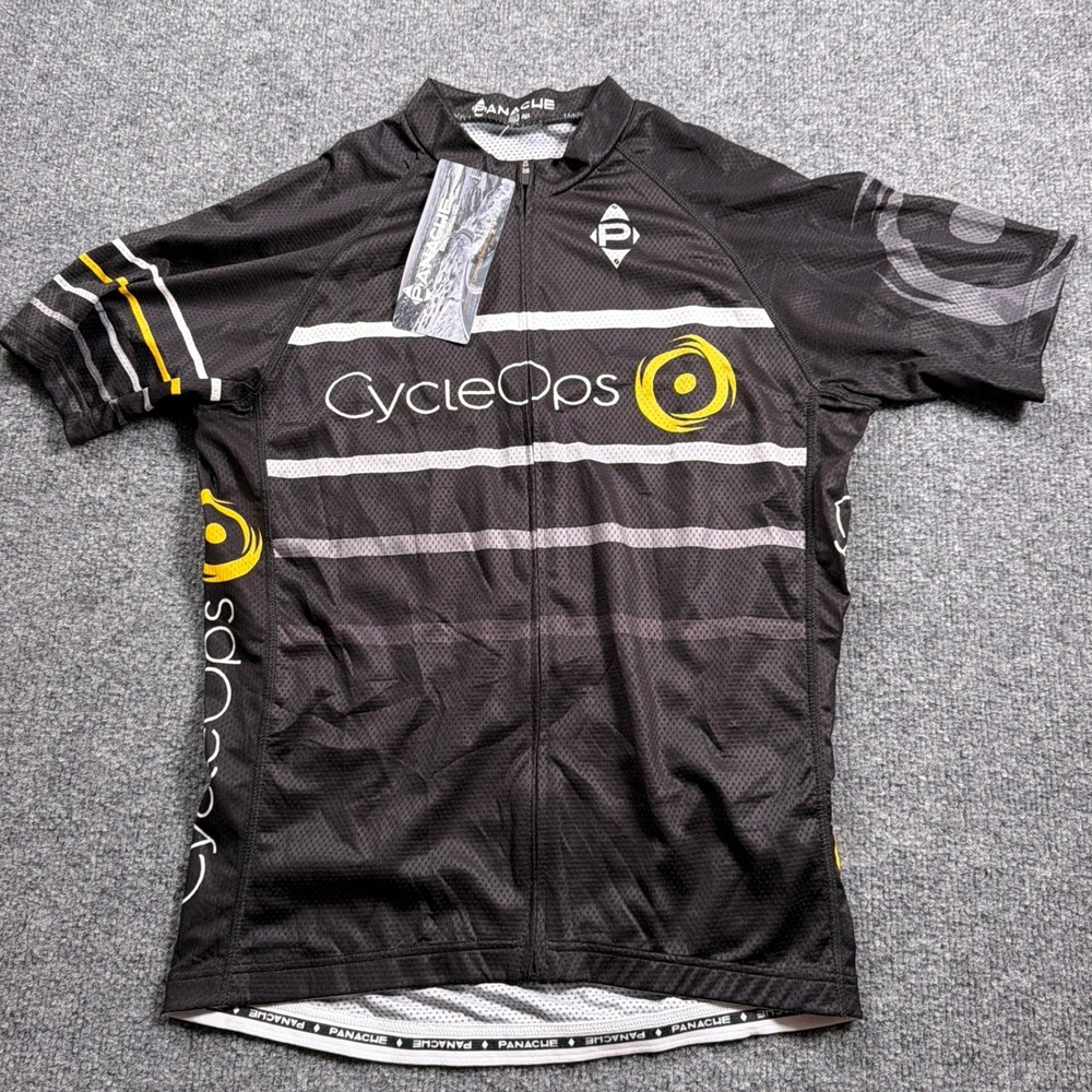 Panache Cycling Jersey Women XL Black Short Sleeve CycleOps Full Zip Graphic NWT